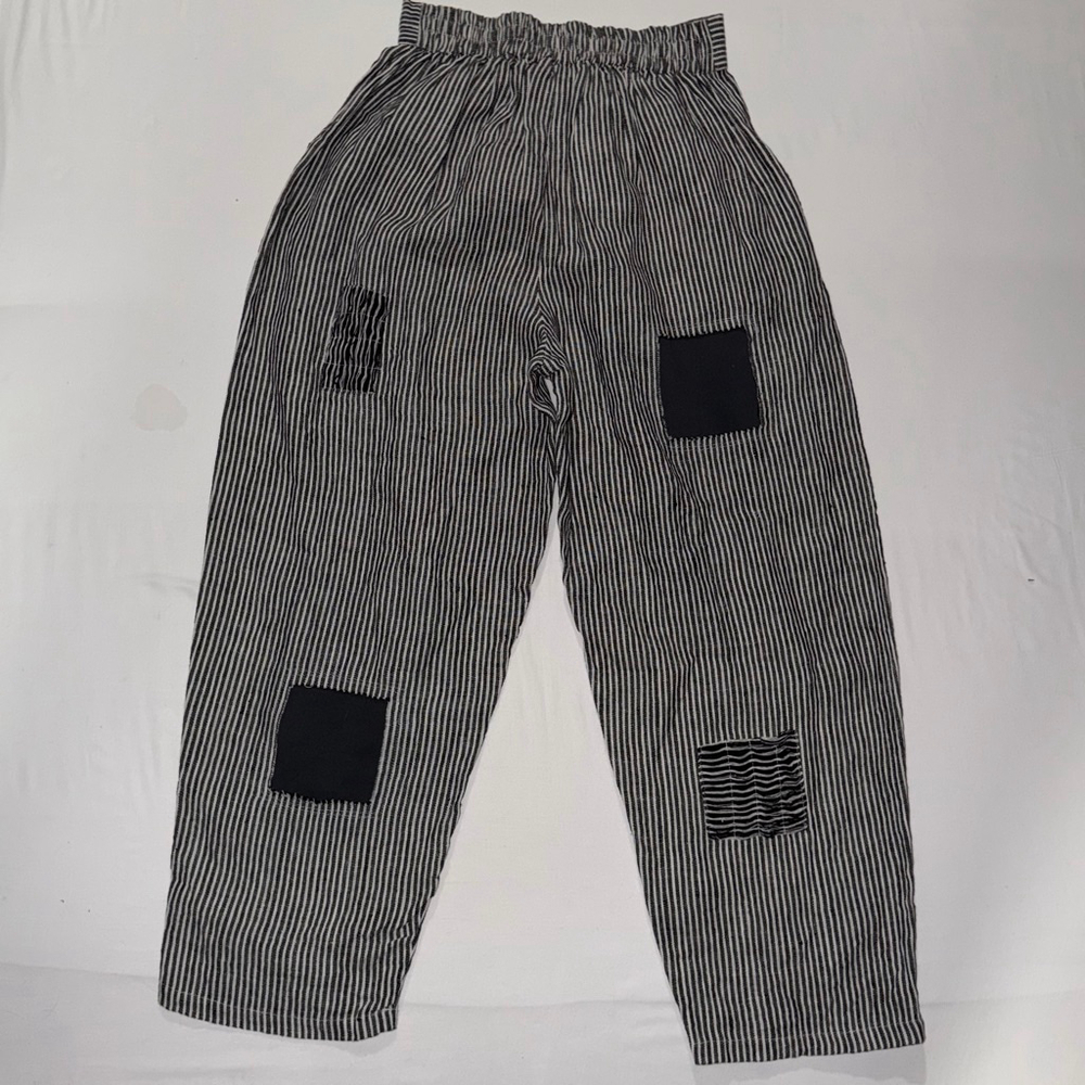 Paper Lace NWT Striped 100% Linen Patchwork Crop Pants Small Lagenlook Boho Art - Picture 2 of 12